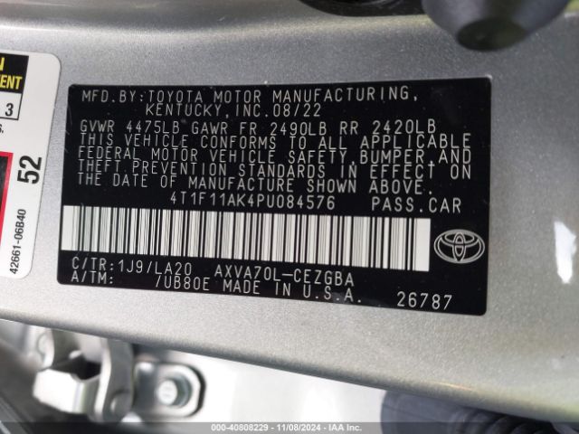 Photo 8 VIN: 4T1F11AK4PU084576 - TOYOTA CAMRY 