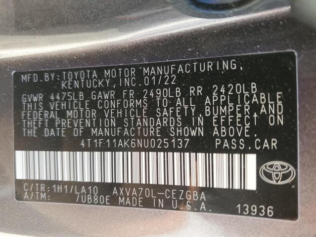 Photo 12 VIN: 4T1F11AK6NU025137 - TOYOTA CAMRY XLE 