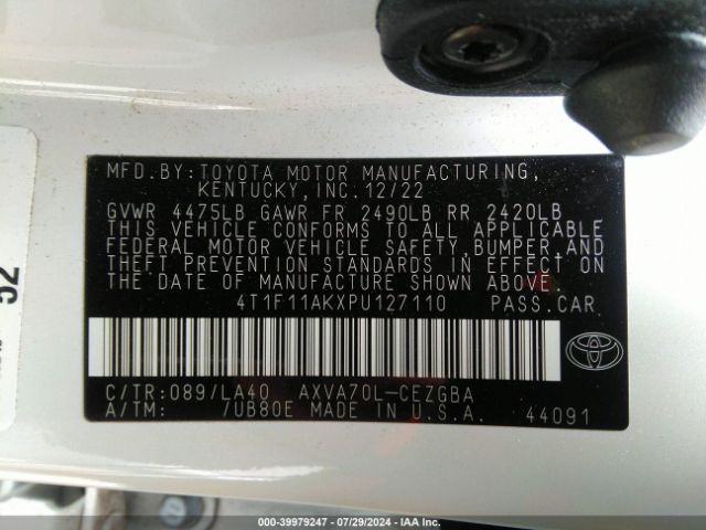 Photo 8 VIN: 4T1F11AKXPU127110 - TOYOTA CAMRY 