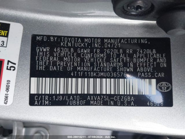 Photo 8 VIN: 4T1F11BK3MU036576 - TOYOTA CAMRY 