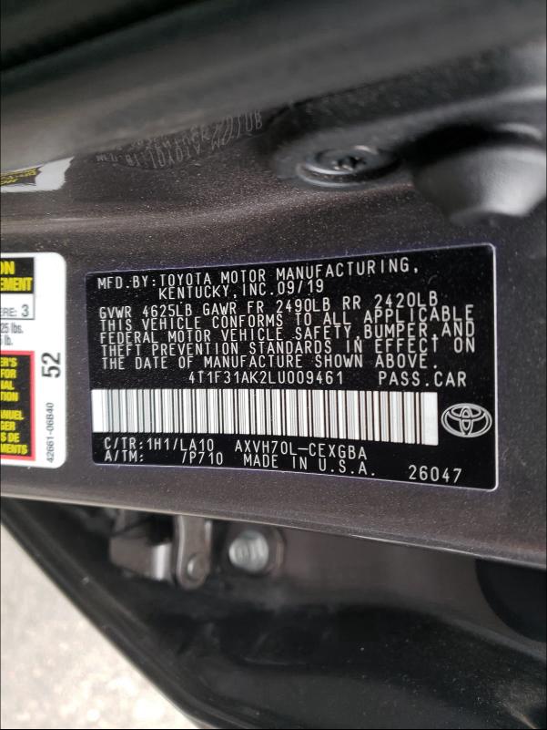 Photo 9 VIN: 4T1F31AK2LU009461 - TOYOTA CAMRY XLE 