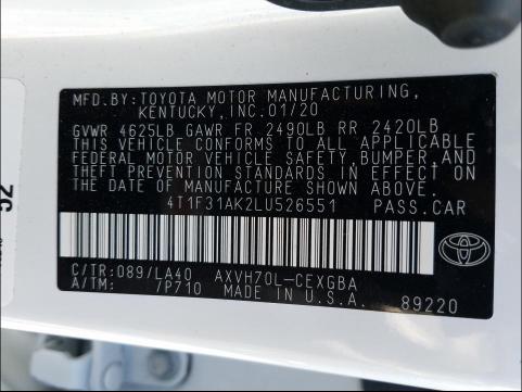 Photo 9 VIN: 4T1F31AK2LU526551 - TOYOTA CAMRY XLE 