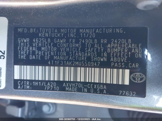 Photo 8 VIN: 4T1F31AK2MU550947 - TOYOTA CAMRY 