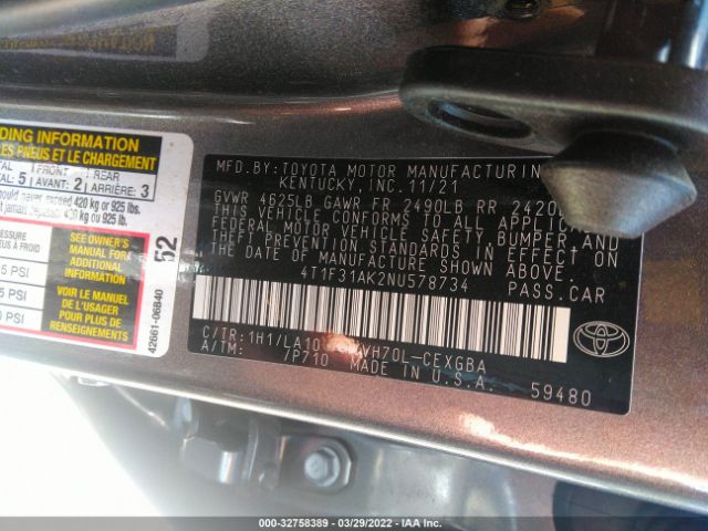 Photo 8 VIN: 4T1F31AK2NU578734 - TOYOTA CAMRY 