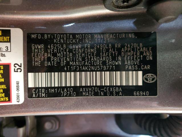 Photo 11 VIN: 4T1F31AK2NU579771 - TOYOTA CAMRY XLE 