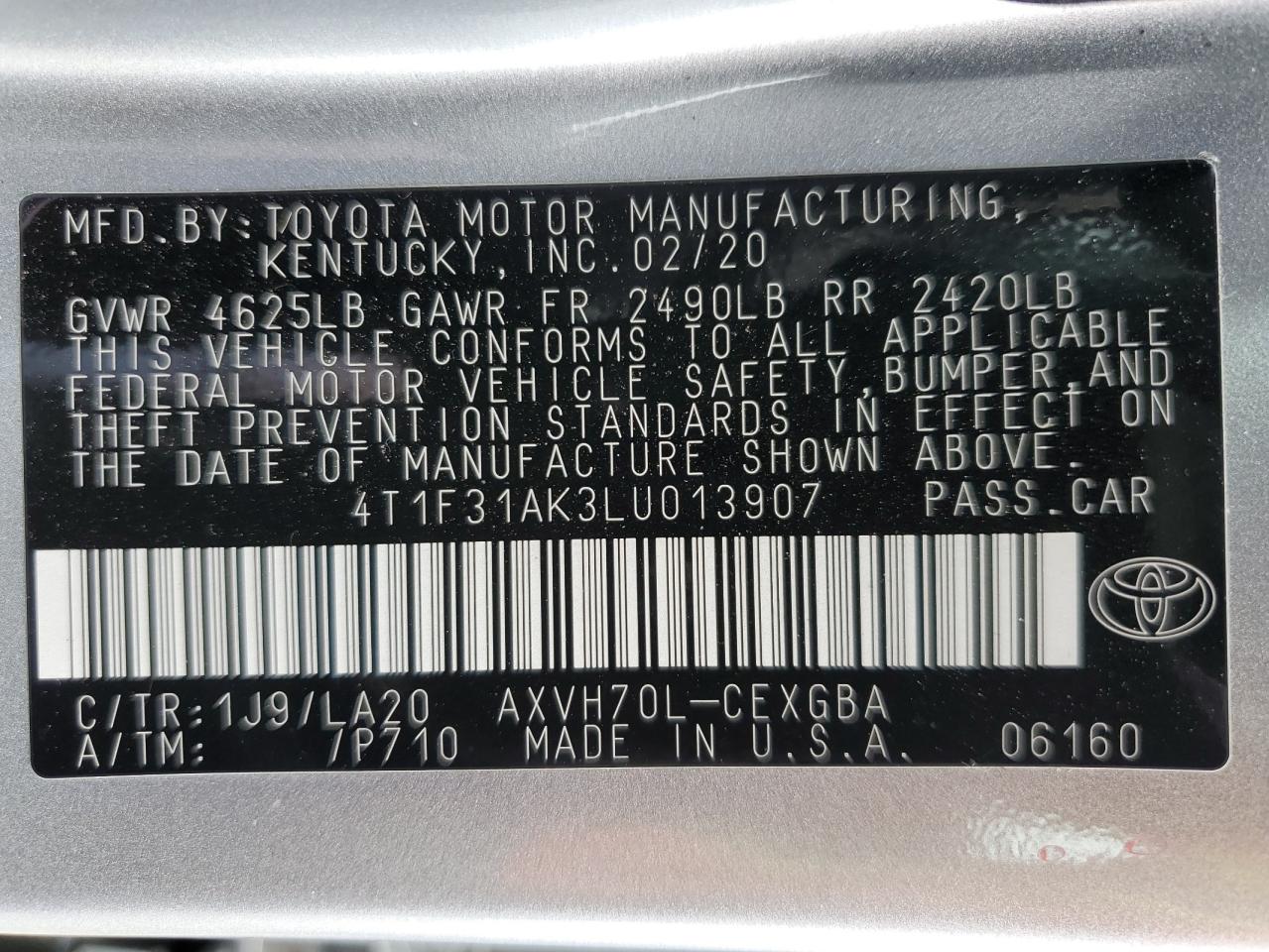 Photo 12 VIN: 4T1F31AK3LU013907 - TOYOTA CAMRY 