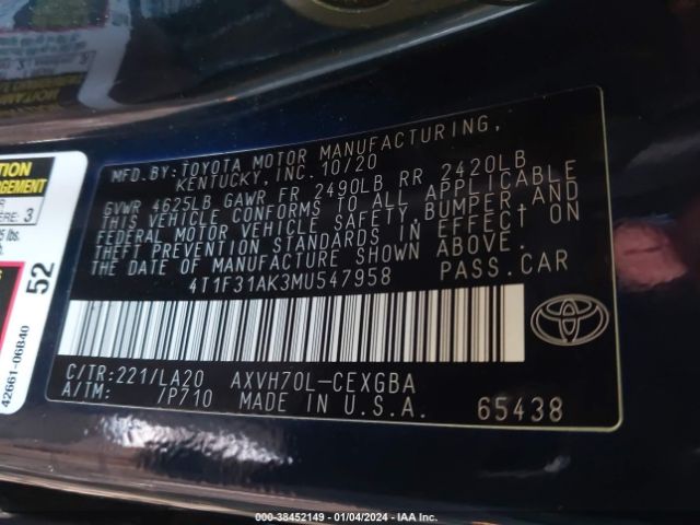 Photo 8 VIN: 4T1F31AK3MU547958 - TOYOTA CAMRY 