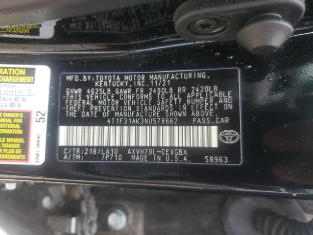 Photo 11 VIN: 4T1F31AK3NU578662 - TOYOTA CAMRY XLE 