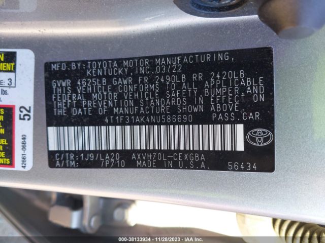 Photo 8 VIN: 4T1F31AK4NU586690 - TOYOTA CAMRY 