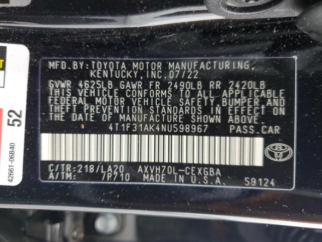 Photo 11 VIN: 4T1F31AK4NU598967 - TOYOTA CAMRY XLE 