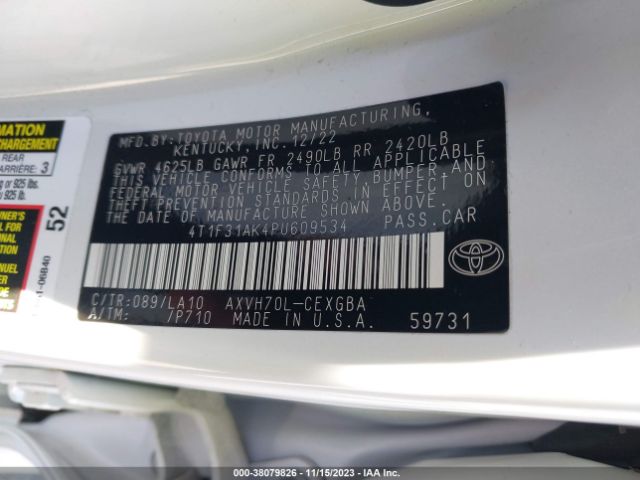 Photo 8 VIN: 4T1F31AK4PU609534 - TOYOTA CAMRY 