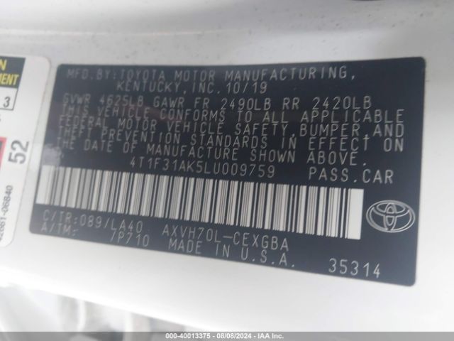 Photo 8 VIN: 4T1F31AK5LU009759 - TOYOTA CAMRY 