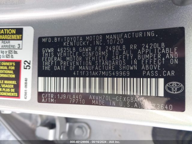 Photo 8 VIN: 4T1F31AK7MU549969 - TOYOTA CAMRY 