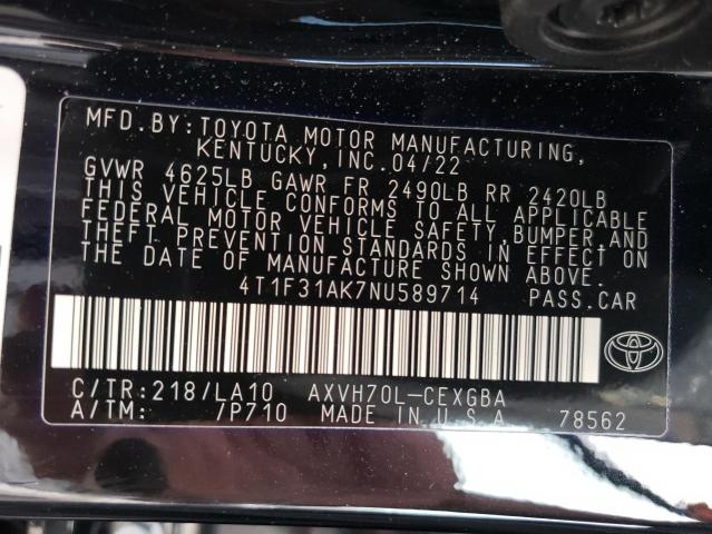 Photo 12 VIN: 4T1F31AK7NU589714 - TOYOTA CAMRY XLE 