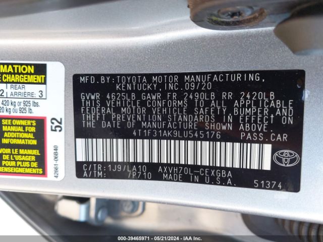 Photo 8 VIN: 4T1F31AK9LU545176 - TOYOTA CAMRY 