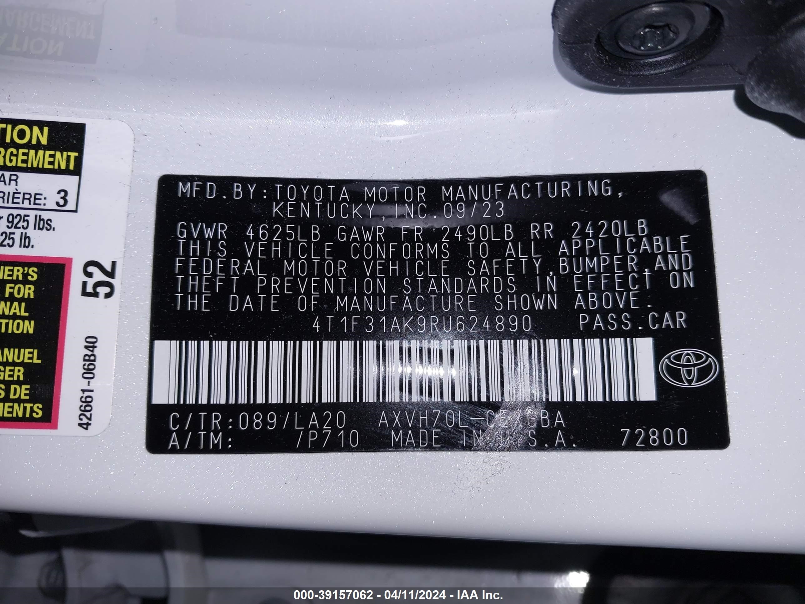 Photo 8 VIN: 4T1F31AK9RU624890 - TOYOTA CAMRY 