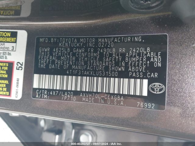 Photo 8 VIN: 4T1F31AKXLU531500 - TOYOTA CAMRY 