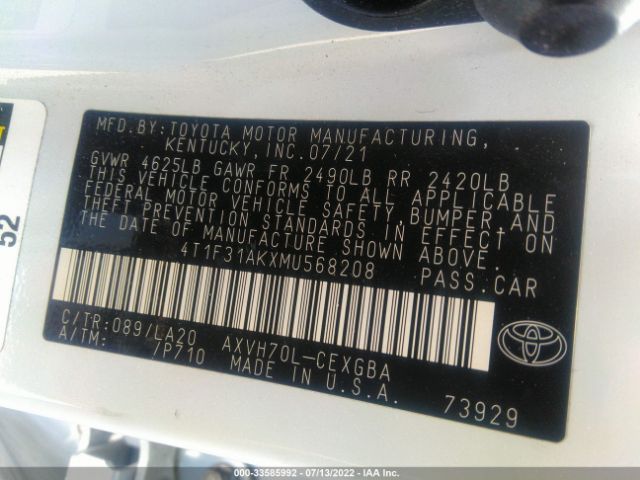 Photo 8 VIN: 4T1F31AKXMU568208 - TOYOTA CAMRY 