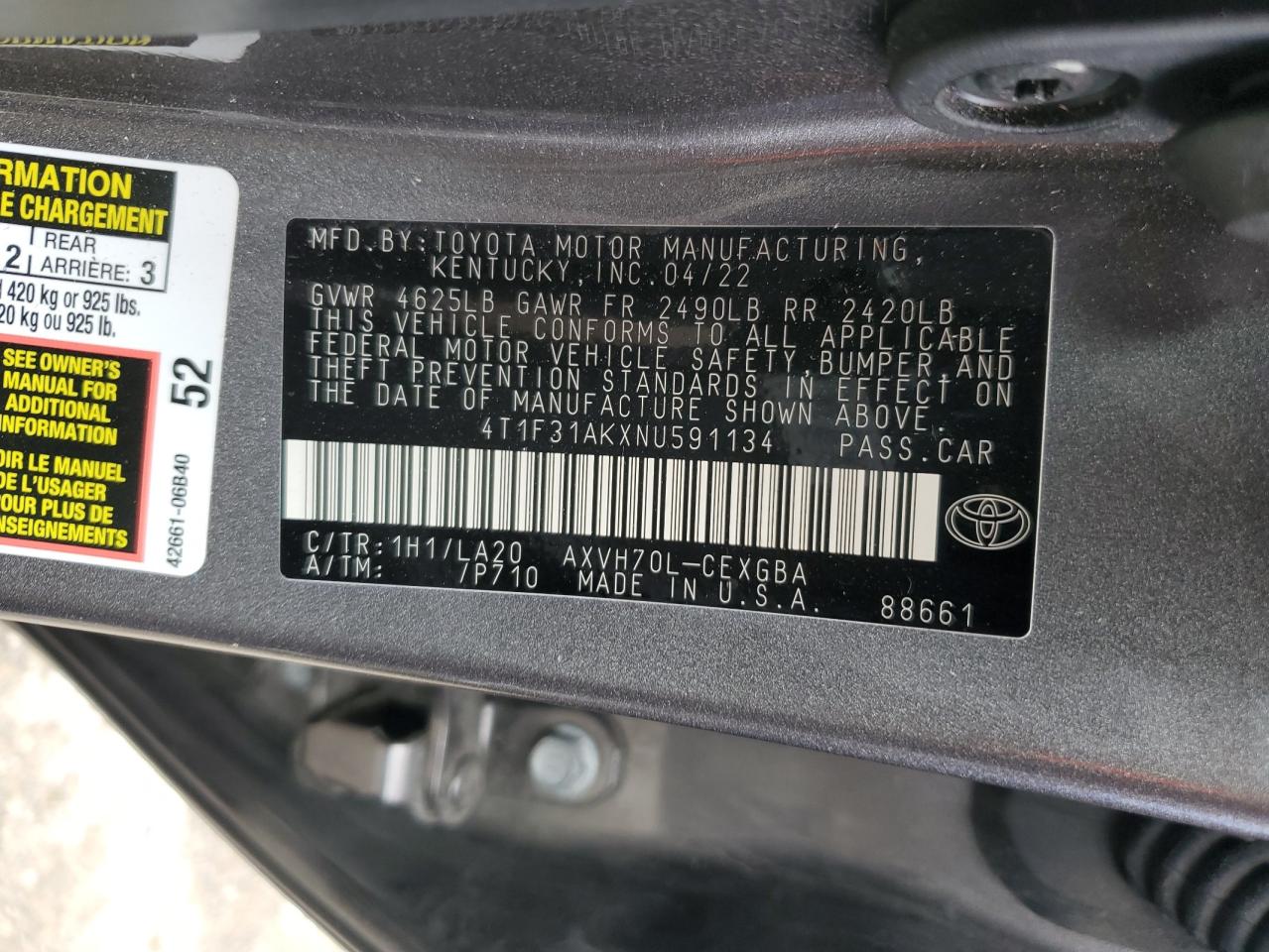 Photo 12 VIN: 4T1F31AKXNU591134 - TOYOTA CAMRY 