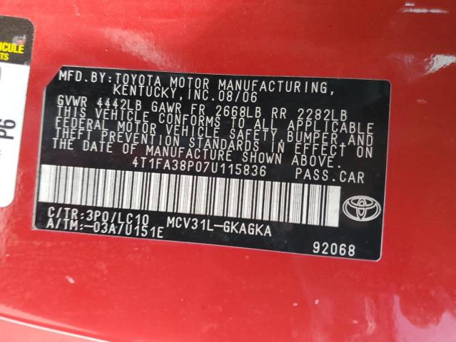 Photo 11 VIN: 4T1FA38P07U115836 - TOYOTA CAMRY SOLA 