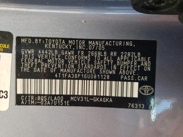 Photo 11 VIN: 4T1FA38P16U081128 - TOYOTA CAMRY SOLA 