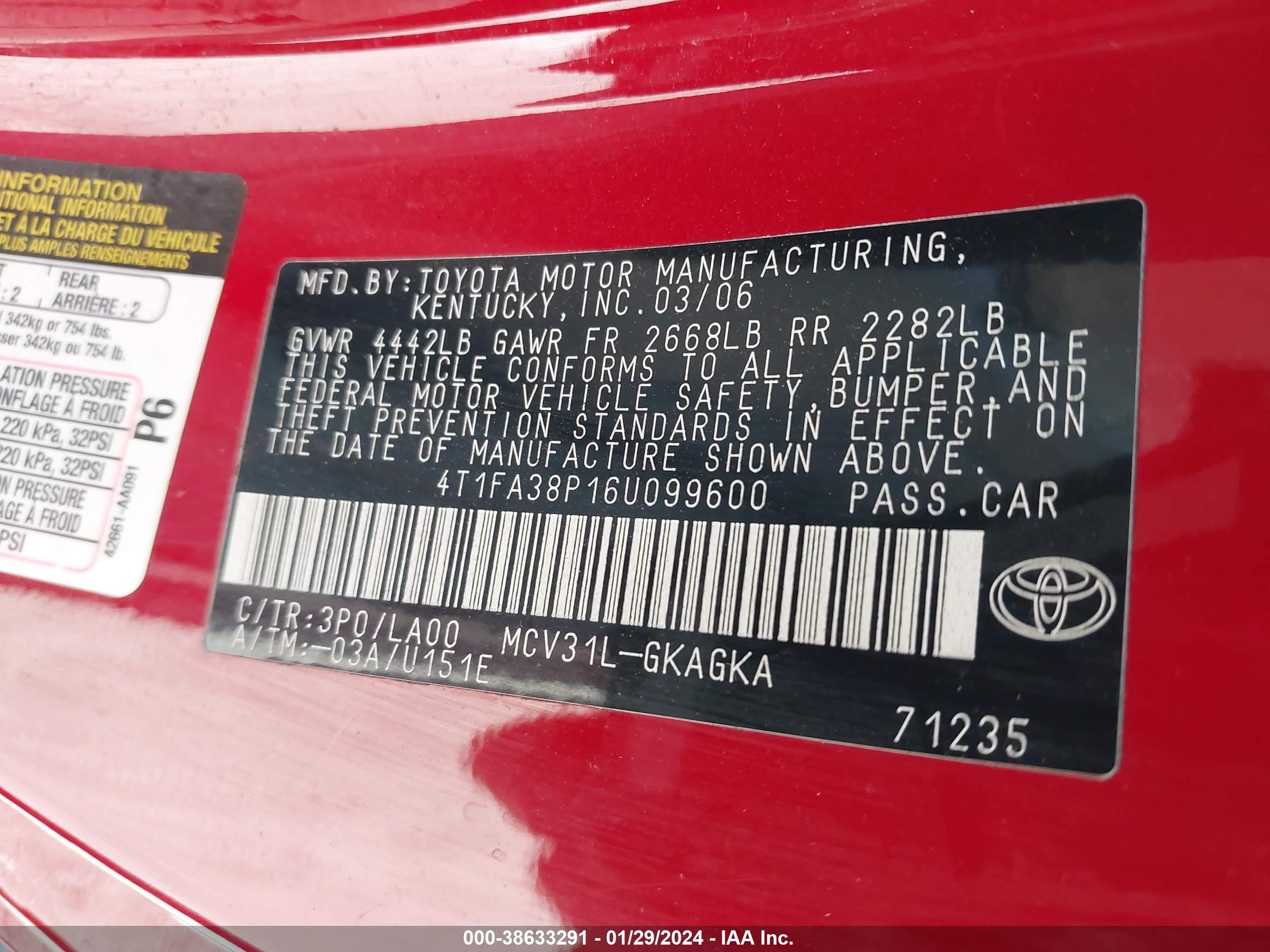 Photo 8 VIN: 4T1FA38P16U099600 - TOYOTA CAMRY SOLARA 