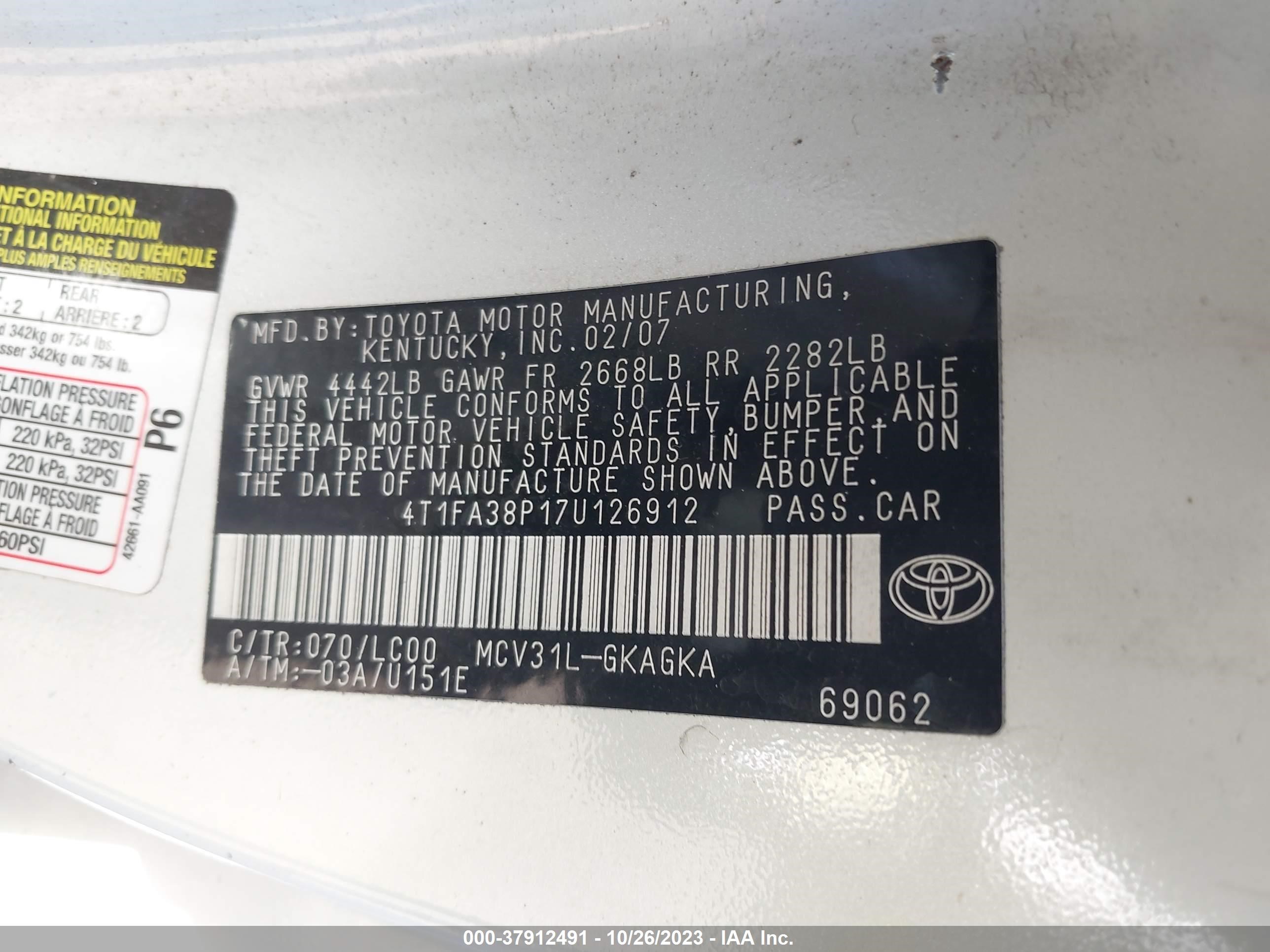 Photo 8 VIN: 4T1FA38P17U126912 - TOYOTA CAMRY SOLARA 