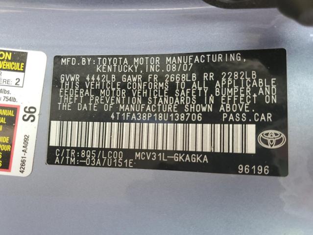 Photo 12 VIN: 4T1FA38P18U138706 - TOYOTA CAMRY SOLA 