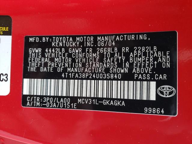 Photo 11 VIN: 4T1FA38P24U035840 - TOYOTA CAMRY SOLA 