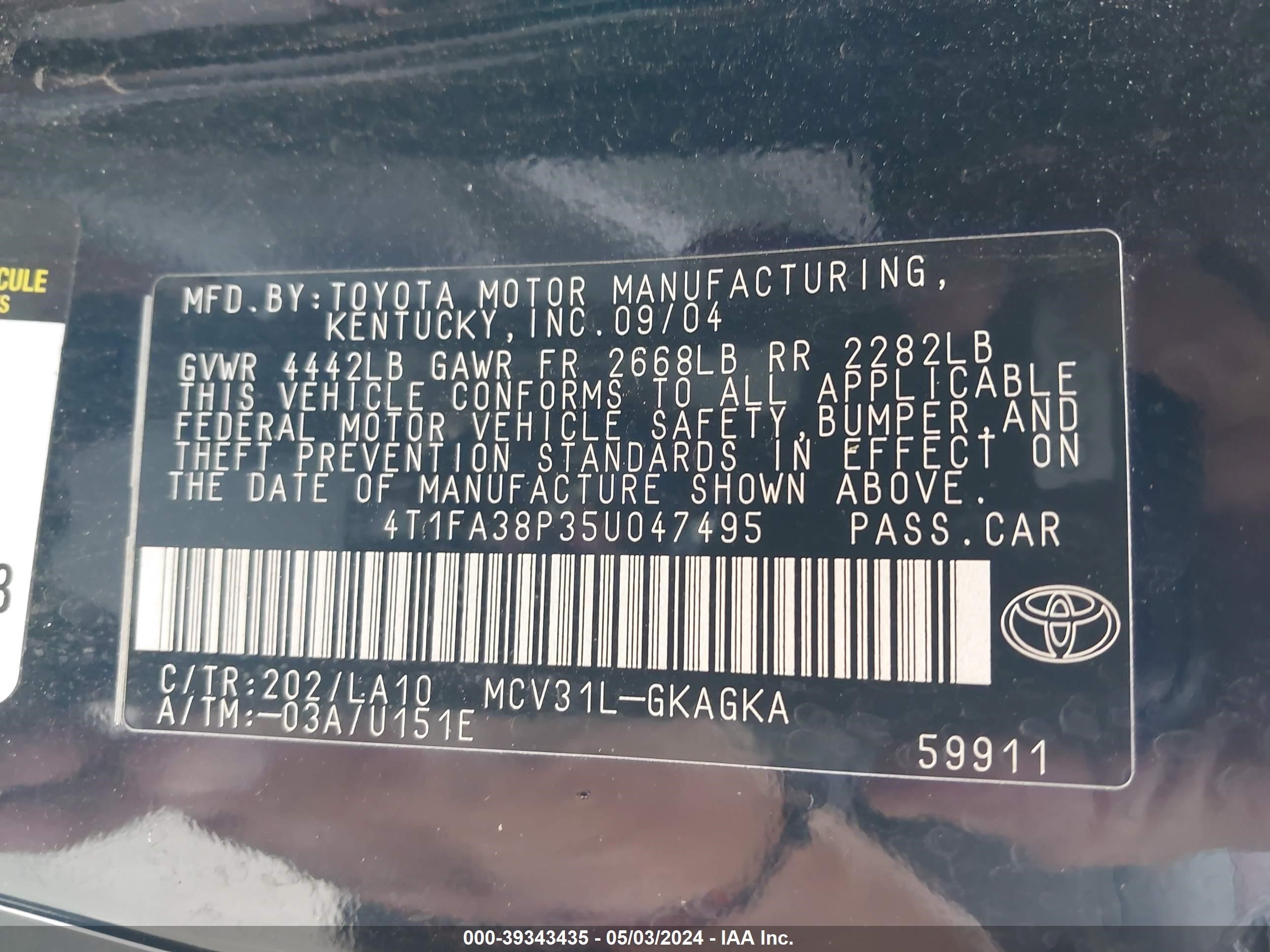 Photo 8 VIN: 4T1FA38P35U047495 - TOYOTA CAMRY SOLARA 