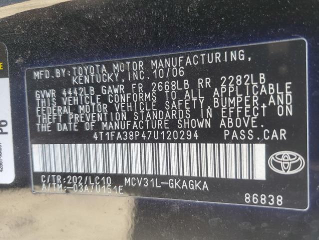 Photo 12 VIN: 4T1FA38P47U120294 - TOYOTA CAMRY SOLA 