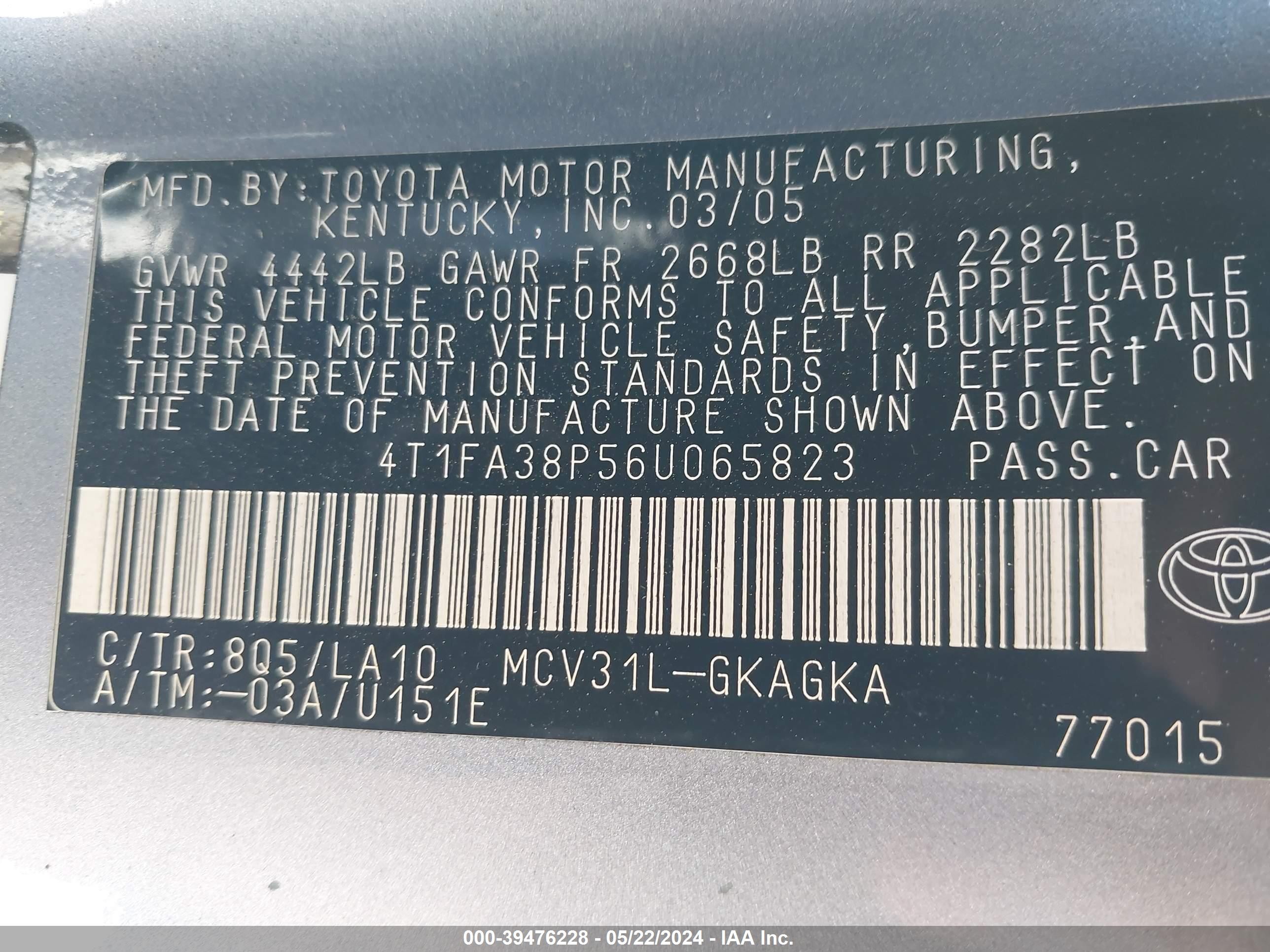 Photo 8 VIN: 4T1FA38P56U065823 - TOYOTA CAMRY SOLARA 