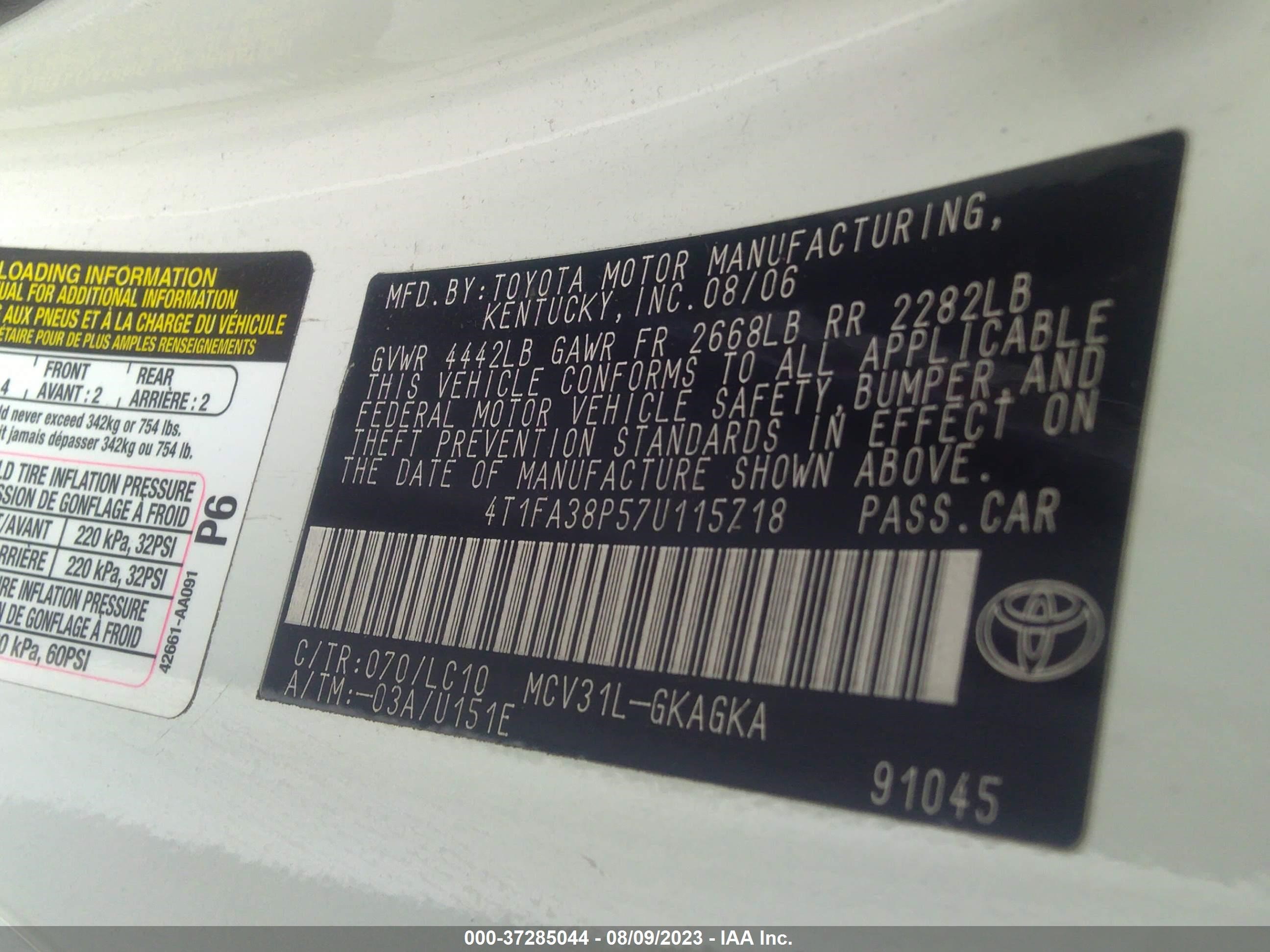 Photo 8 VIN: 4T1FA38P57U115718 - TOYOTA CAMRY SOLARA 