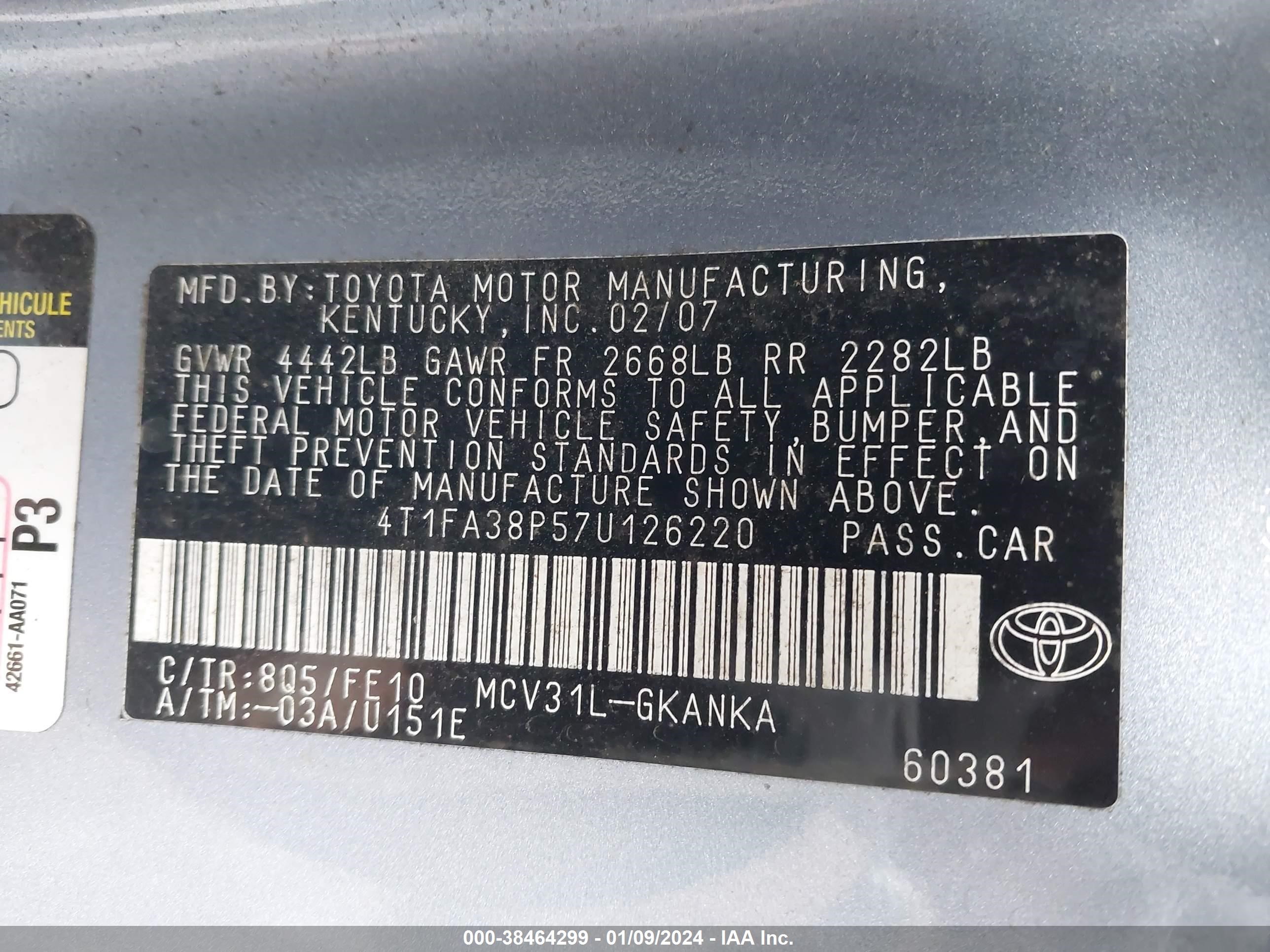 Photo 8 VIN: 4T1FA38P57U126220 - TOYOTA CAMRY SOLARA 