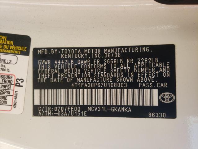 Photo 9 VIN: 4T1FA38P67U108003 - TOYOTA CAMRY SOLA 