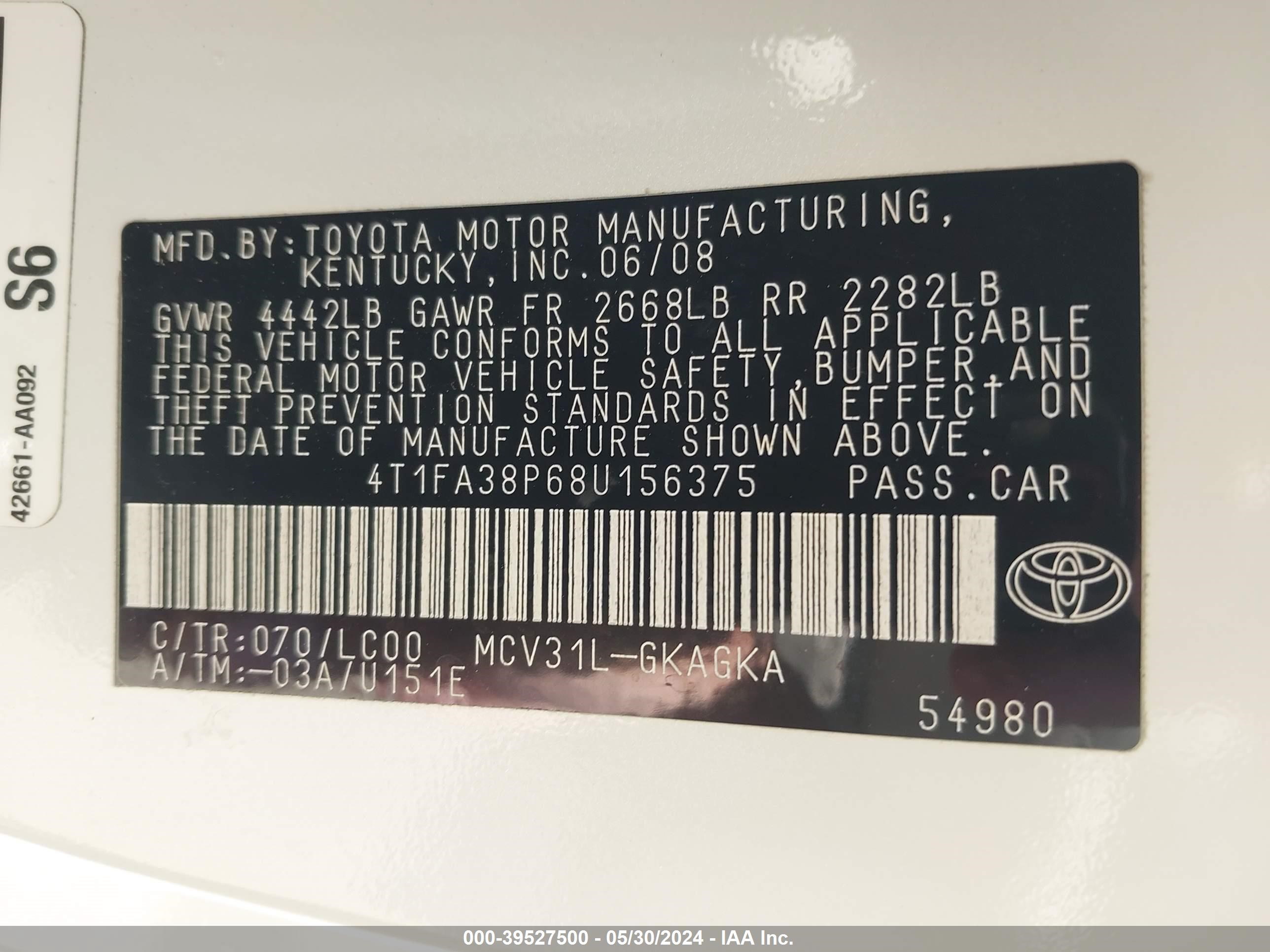 Photo 8 VIN: 4T1FA38P68U156375 - TOYOTA CAMRY SOLARA 