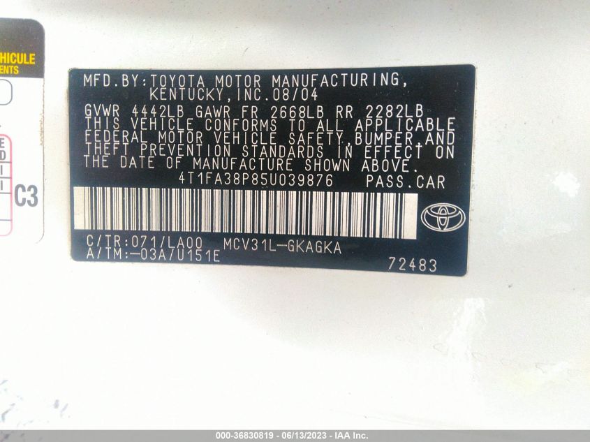 Photo 8 VIN: 4T1FA38P85U039876 - TOYOTA CAMRY SOLARA 