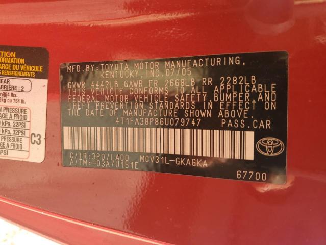 Photo 11 VIN: 4T1FA38P86U079747 - TOYOTA CAMRY SOLA 