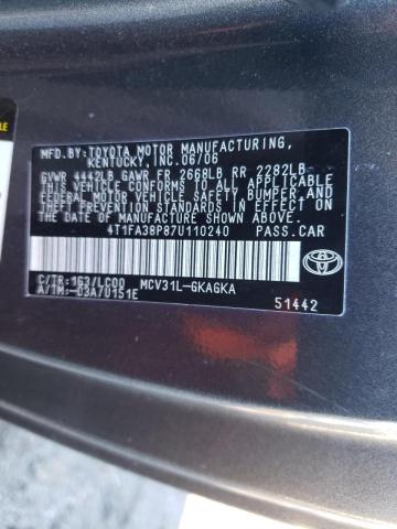 Photo 9 VIN: 4T1FA38P87U110240 - TOYOTA CAMRY SOLA 