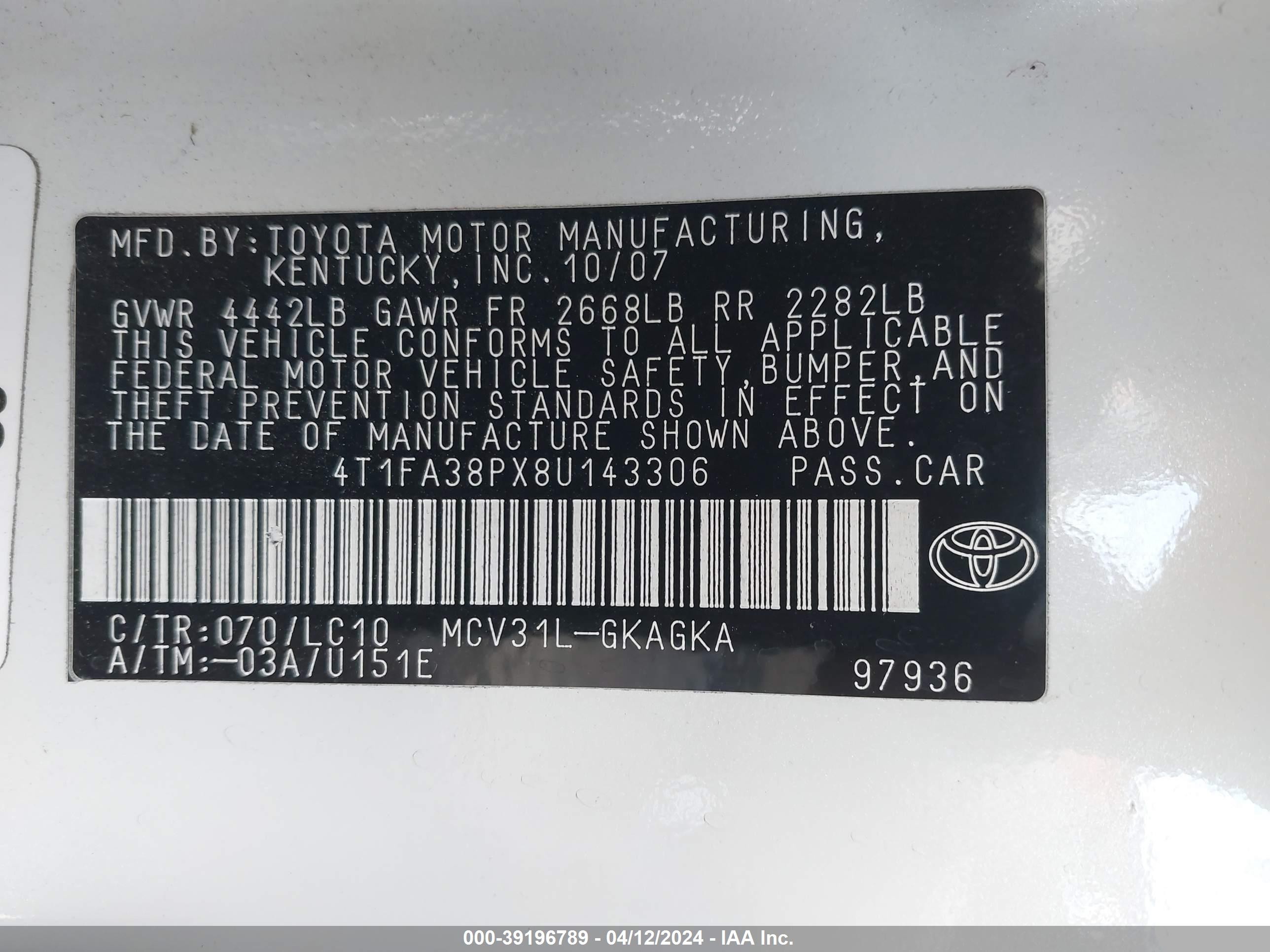 Photo 8 VIN: 4T1FA38PX8U143306 - TOYOTA CAMRY SOLARA 