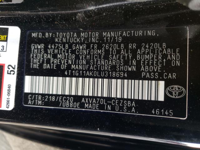 Photo 9 VIN: 4T1G11AK0LU318694 - TOYOTA CAMRY SE 