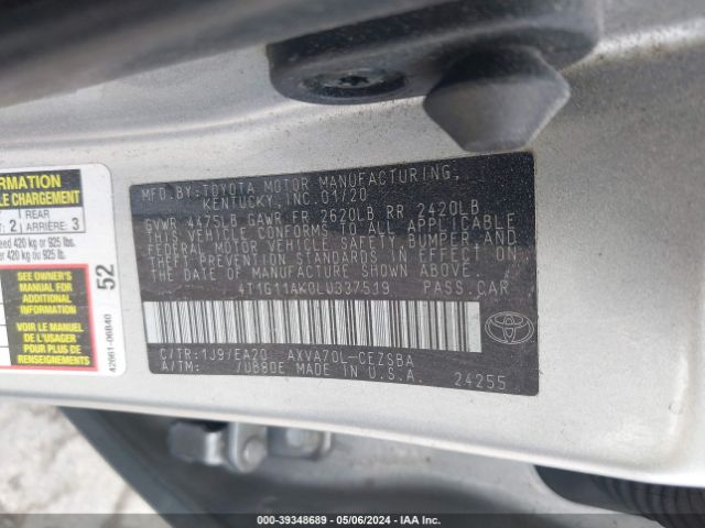 Photo 8 VIN: 4T1G11AK0LU337519 - TOYOTA CAMRY 