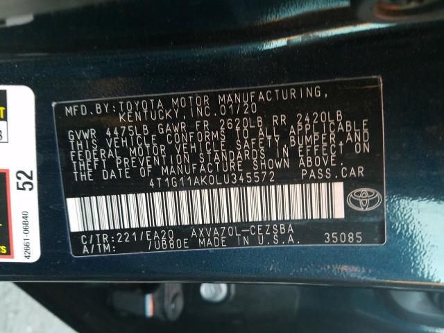 Photo 9 VIN: 4T1G11AK0LU345572 - TOYOTA CAMRY SE 