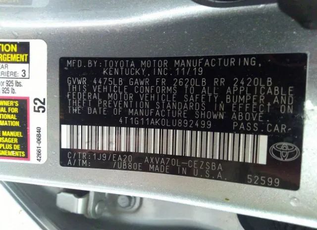 Photo 8 VIN: 4T1G11AK0LU892499 - TOYOTA CAMRY 