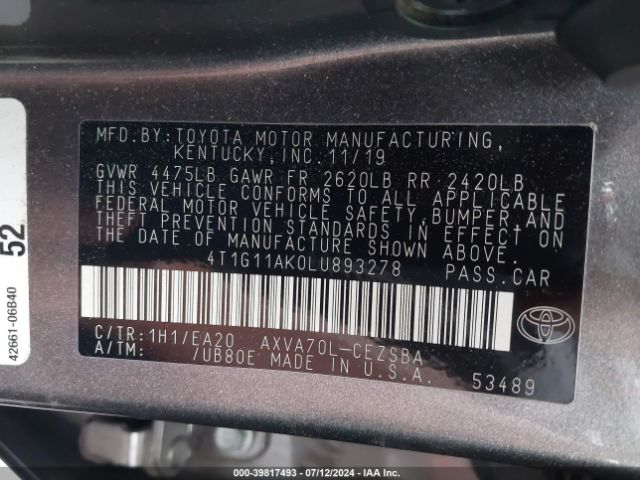 Photo 8 VIN: 4T1G11AK0LU893278 - TOYOTA CAMRY 