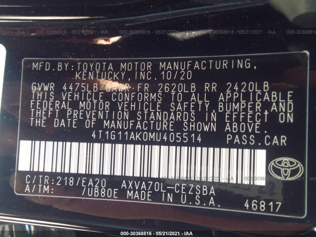 Photo 8 VIN: 4T1G11AK0MU405514 - TOYOTA CAMRY 