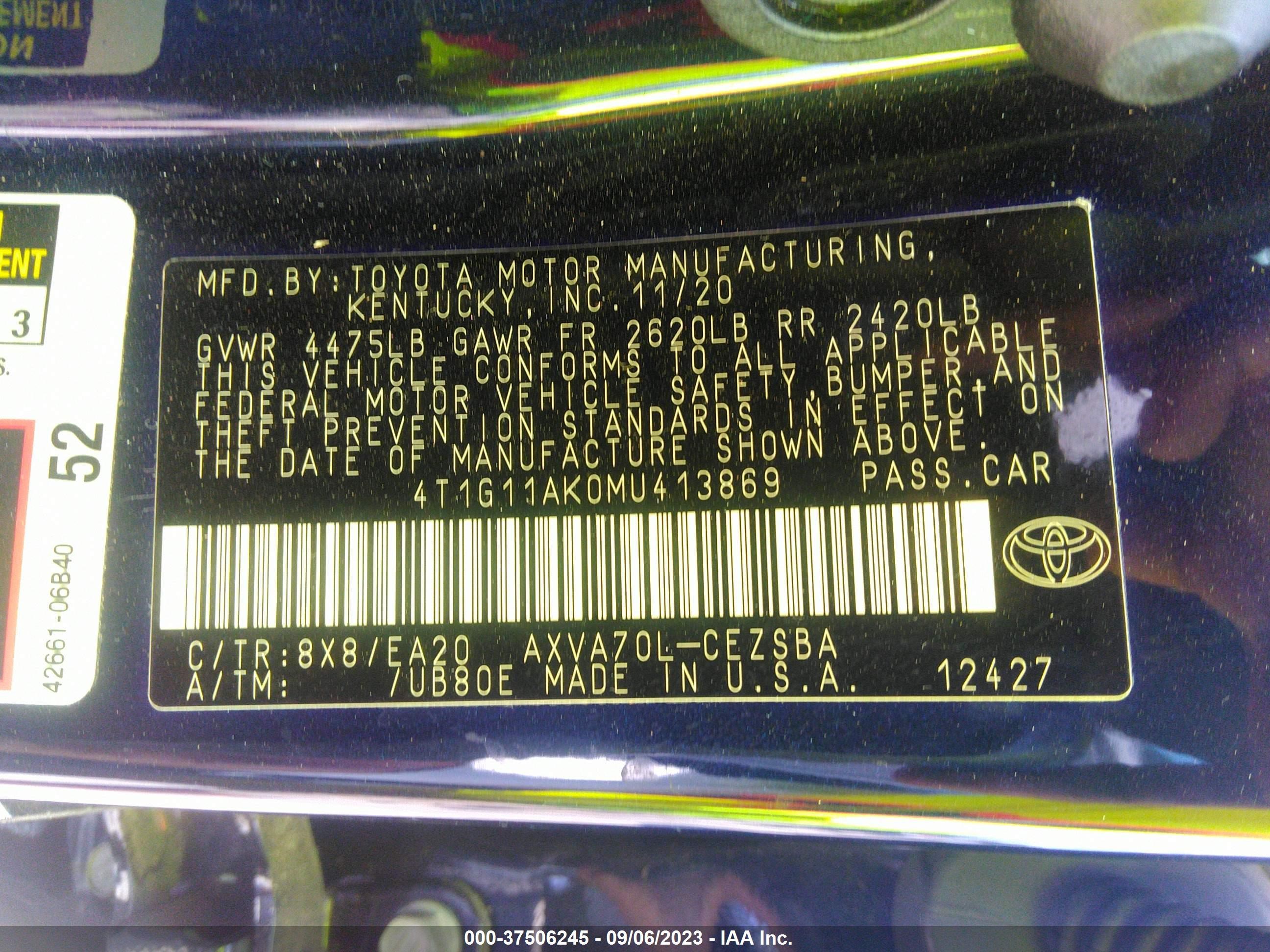 Photo 8 VIN: 4T1G11AK0MU413869 - TOYOTA CAMRY 