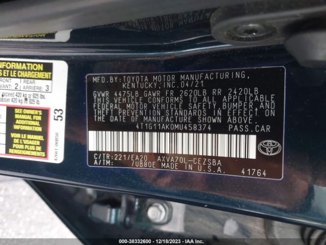 Photo 8 VIN: 4T1G11AK0MU458374 - TOYOTA CAMRY 