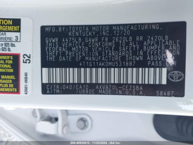 Photo 8 VIN: 4T1G11AK0MU531887 - TOYOTA CAMRY 