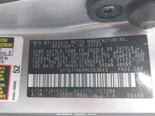 Photo 8 VIN: 4T1G11AK0MU563643 - TOYOTA CAMRY 